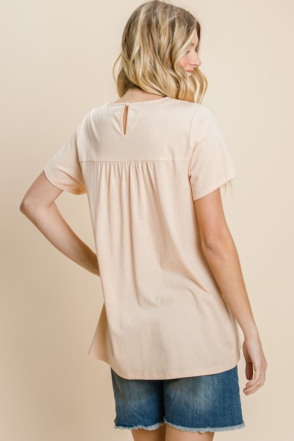 Cotton Bleu by Nu Label Eyelet Round Neck Short Sleeve T-Shirt - AllIn Computer