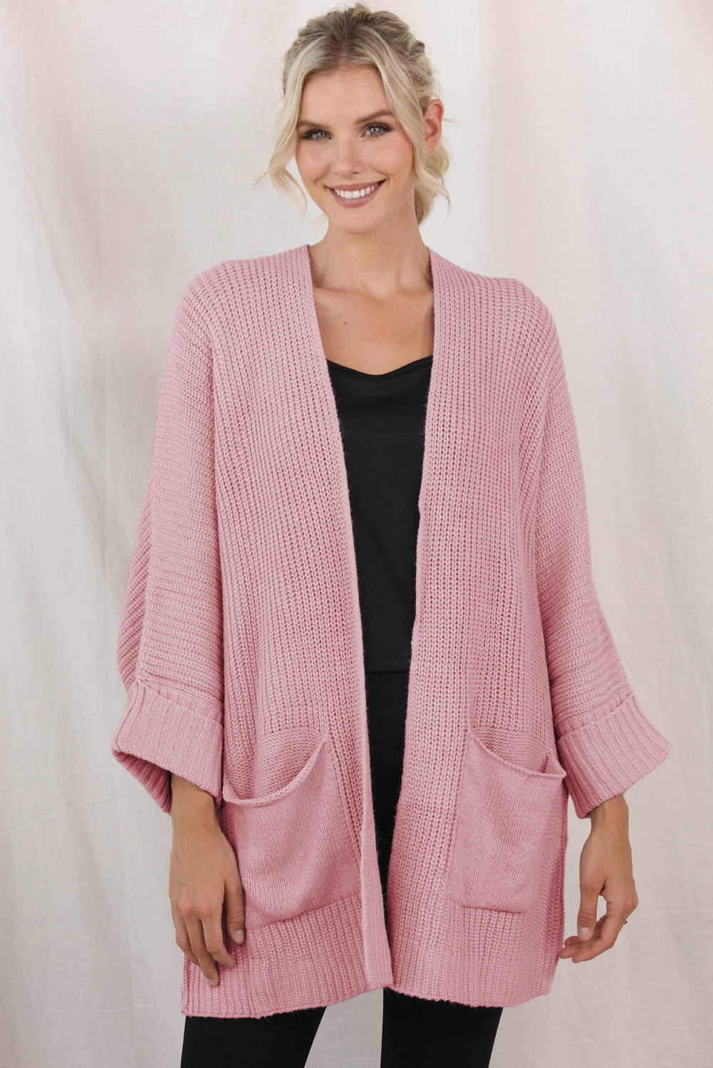 Waffle-Knit Long Sleeve Cardigan with Pocket - AllIn Computer