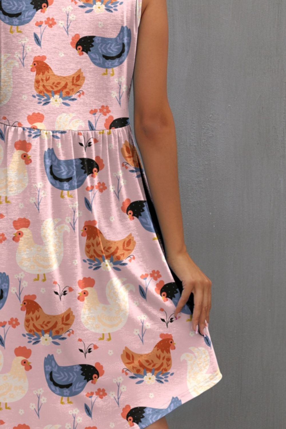 Printed Round Neck Sleeveless Dress - AllIn Computer