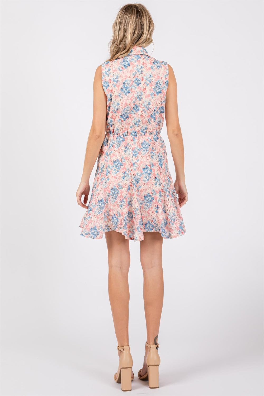 GeeGee Full Size Floral Eyelet Sleeveless Mini Dress - AllIn Computer