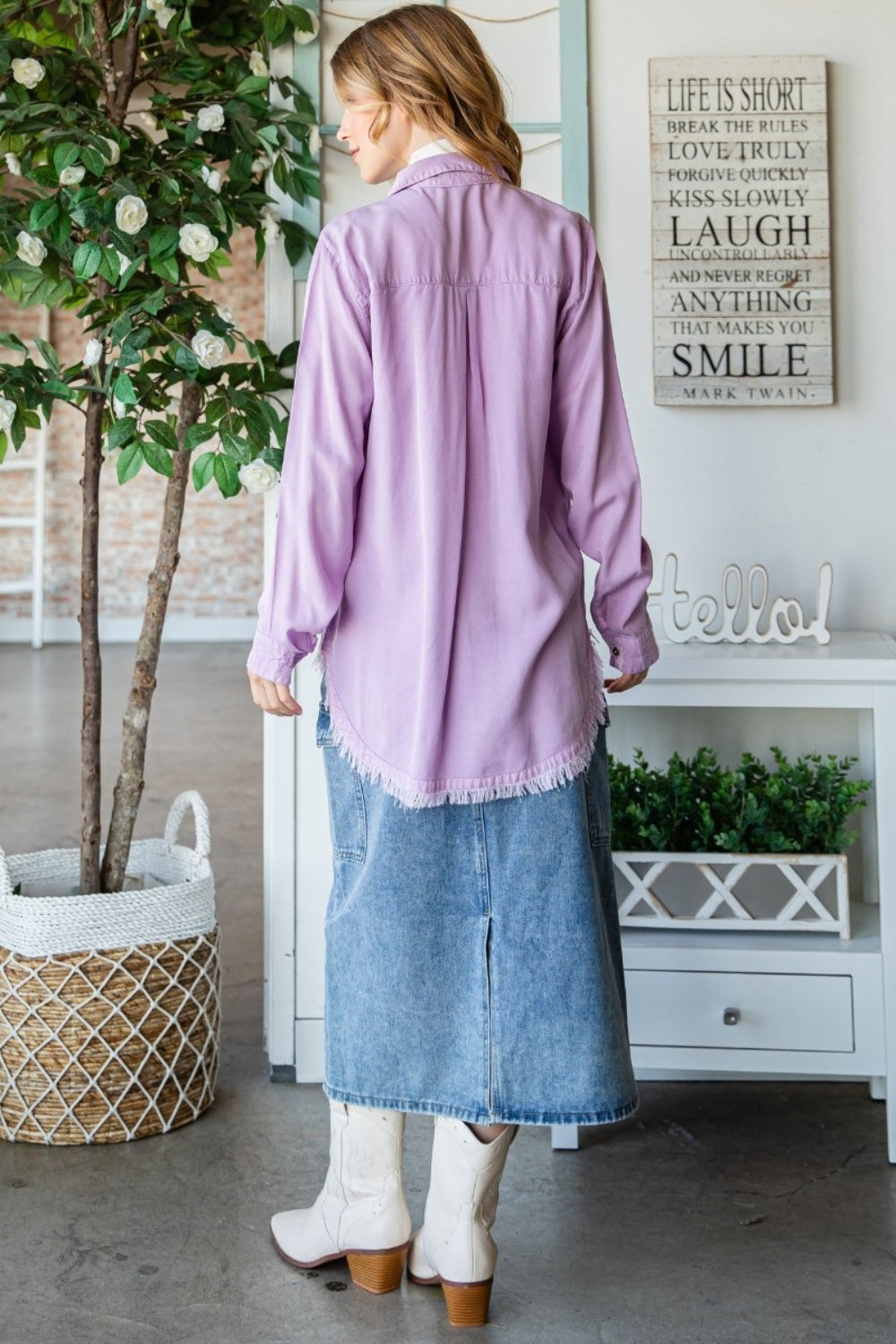 Veveret Raw Hem Button Up Long Sleeve Shirt - AllIn Computer