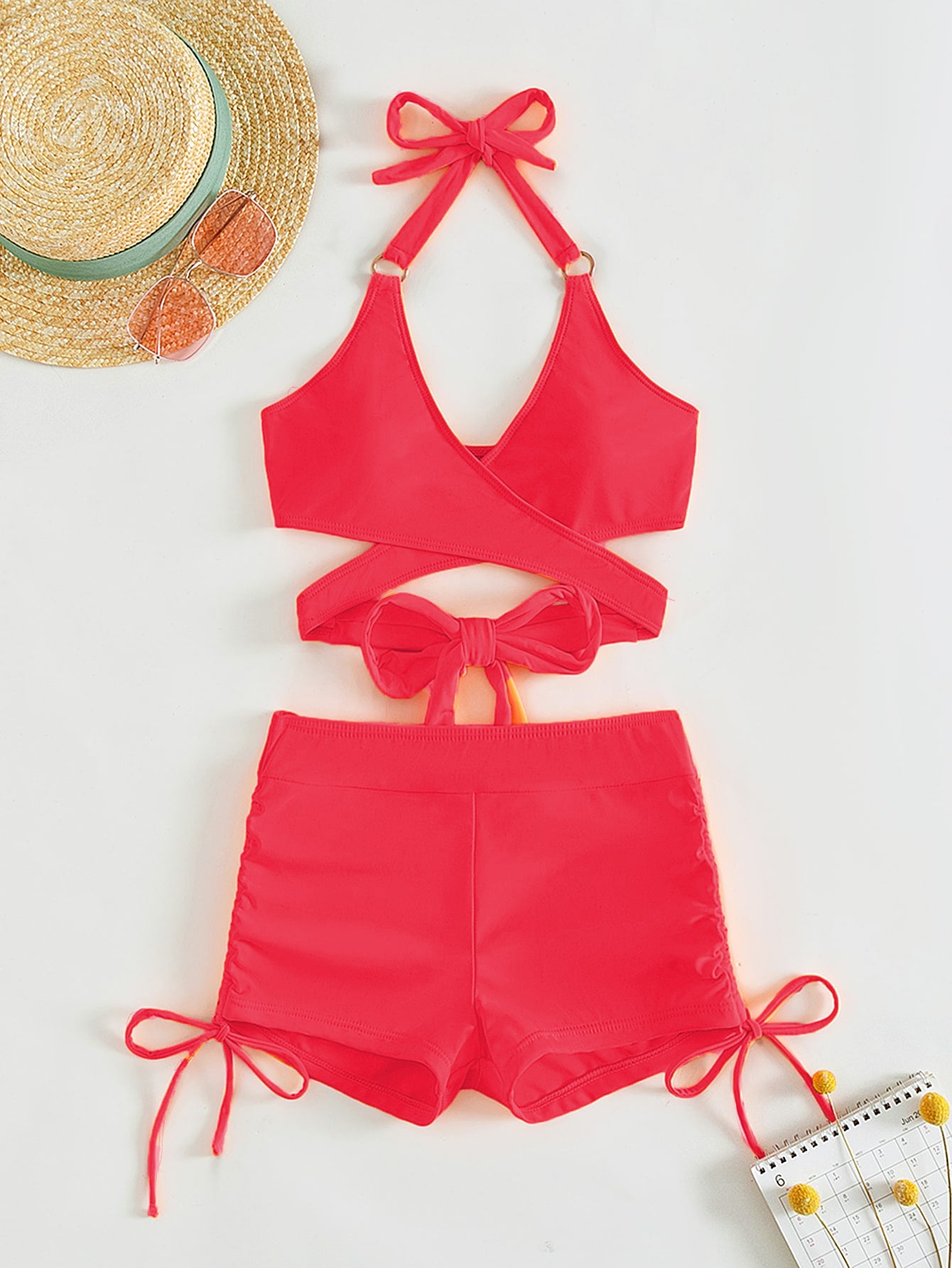 Crisscross Tied Top and Drawstring Shorts Swim Set - AllIn Computer
