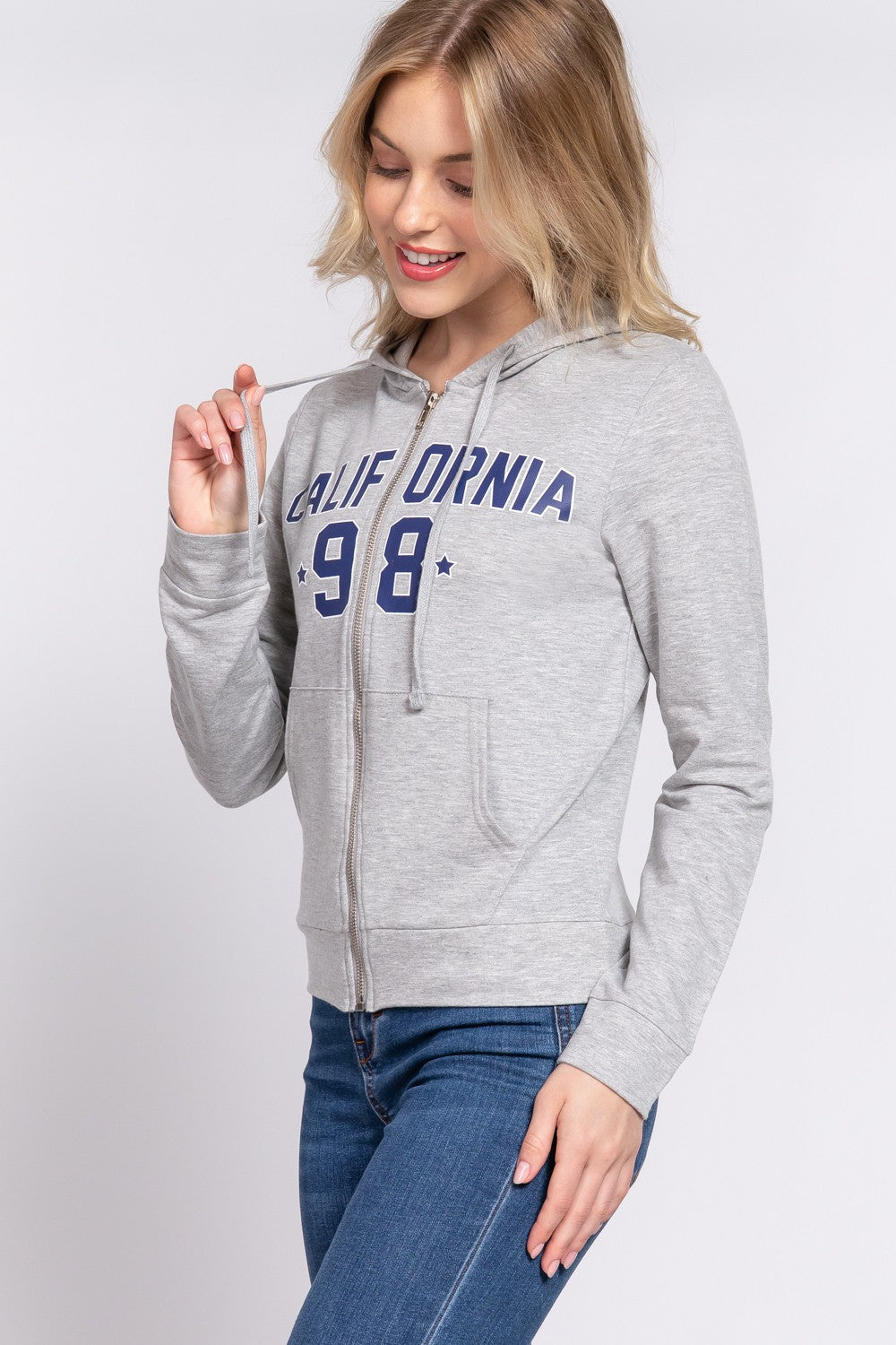 ACTIVE BASIC CALIFORNIA Zip Up Drawstring Long Sleeve Hoodie - AllIn Computer