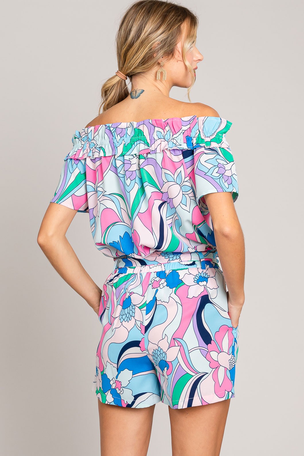 Cotton Bleu by Nu Label Abstracted Print Tie Front Shorts - AllIn Computer