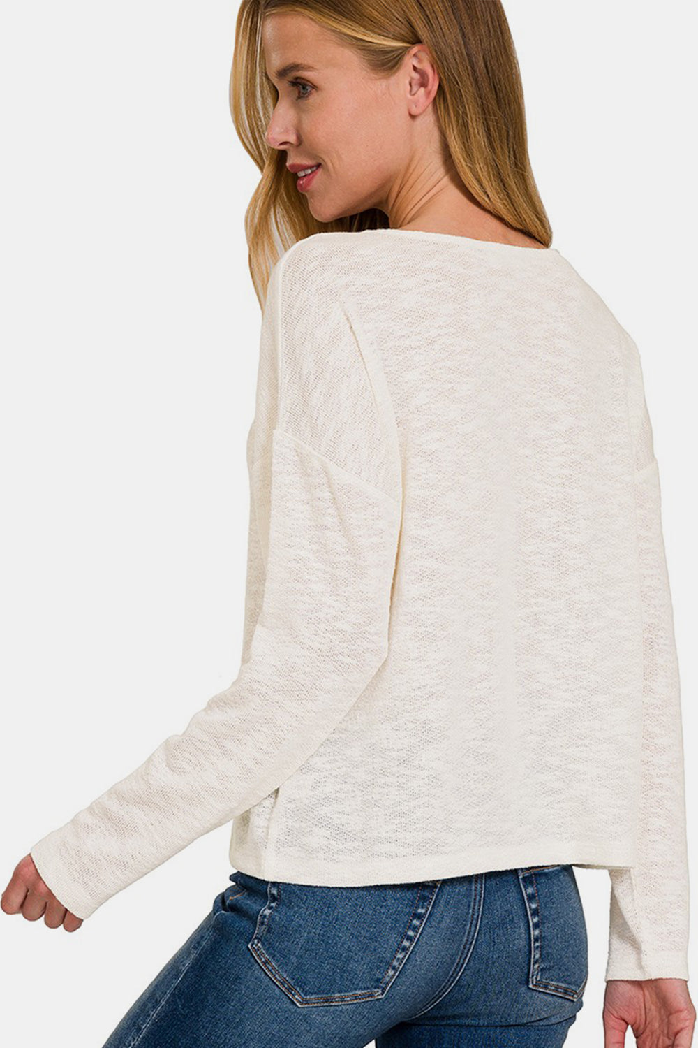 Zenana V-Neck Dropped Shoulder Long Sleeve T-Shirt - AllIn Computer
