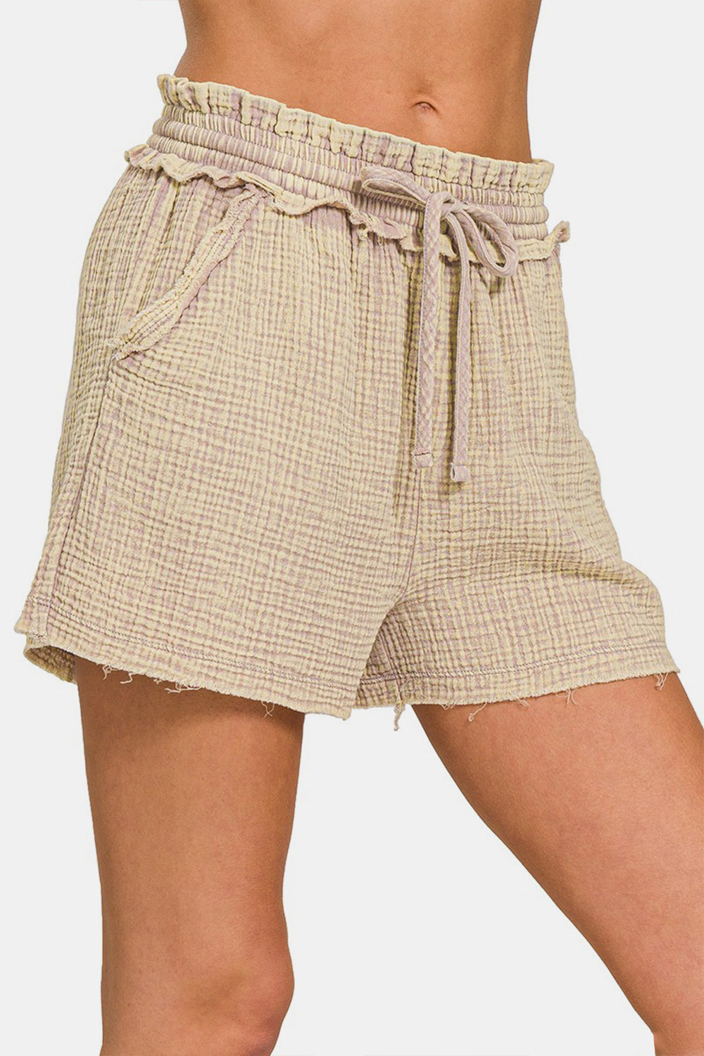 Zenana Washed Frayed Hem Drawstring Shorts - AllIn Computer
