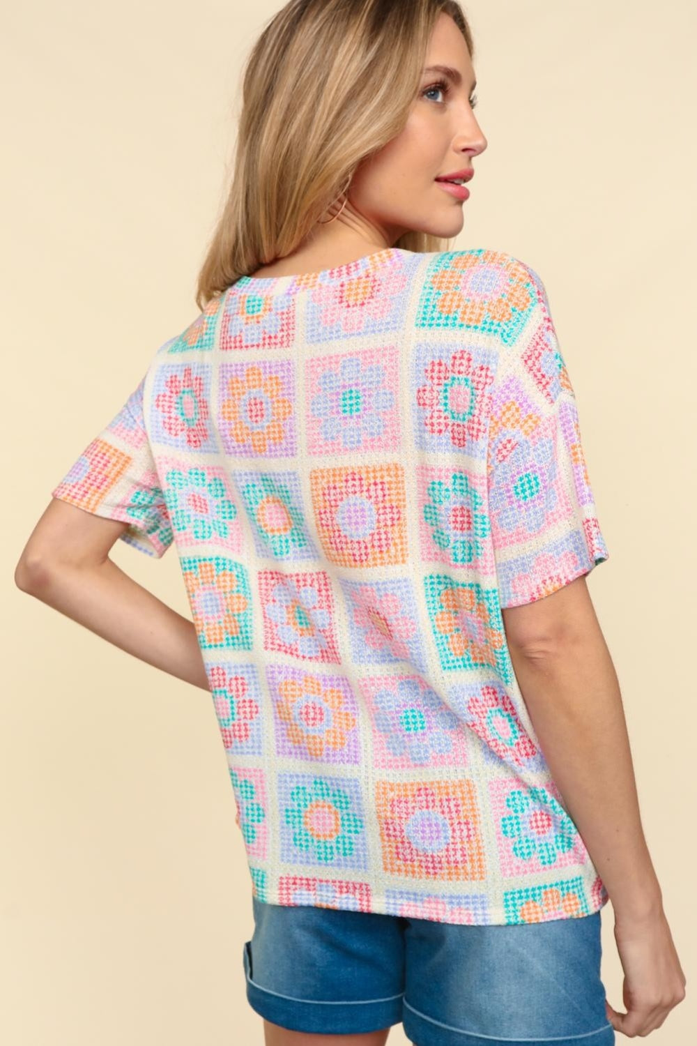 Haptics Flower Print Round Neck Short Sleeve T-Shirt - AllIn Computer