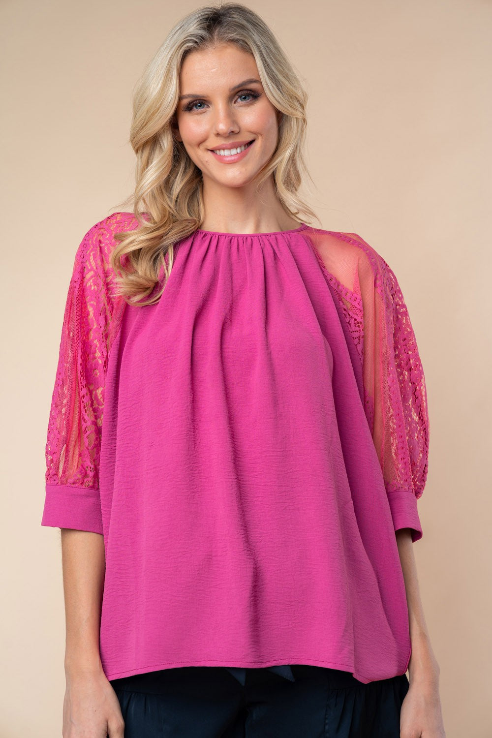 White Birch Round Neck Lace Half Sleeve Blouse - AllIn Computer