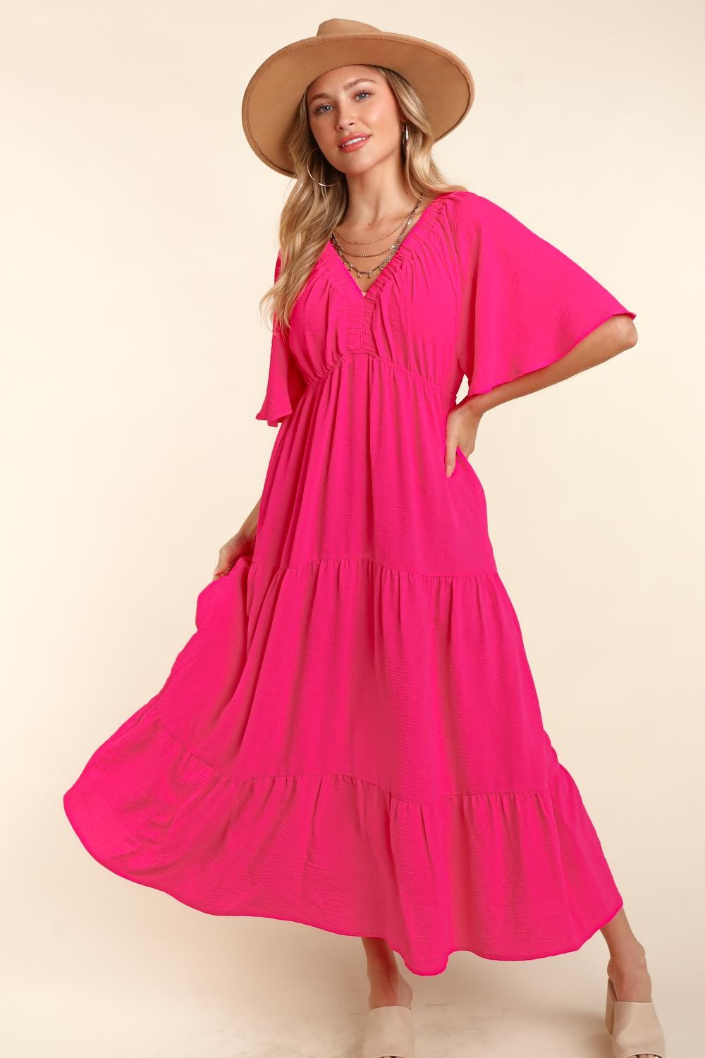 Haptics Tiered Babydoll Maxi Dress with Side Pocket - AllIn Computer