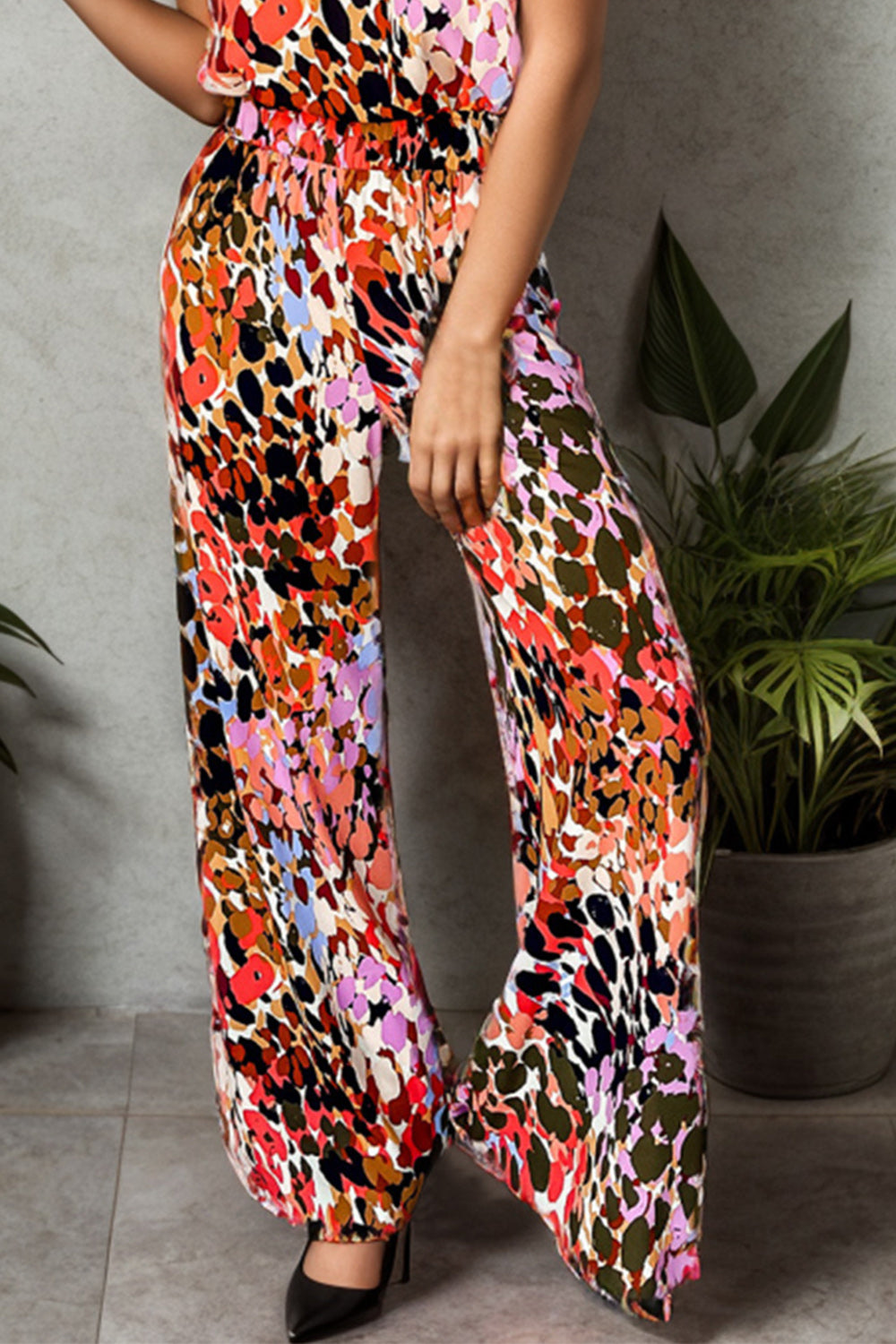 Tied Printed Mock Neck Top and Pants Set - AllIn Computer