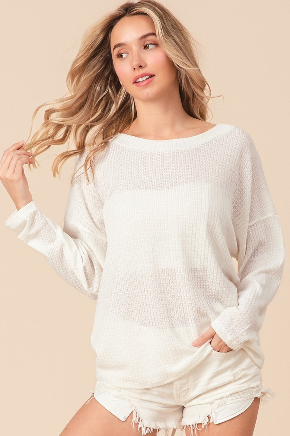 BiBi Waffled Backless Drawstring T-Shirt - AllIn Computer