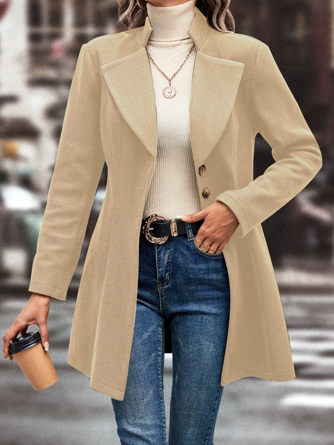 Lapel Collar Button Down Coat - AllIn Computer