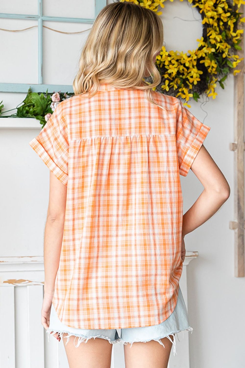 Cotton Bleu by Nu Label Plaid Button Up Short Sleeve Shirt - AllIn Computer