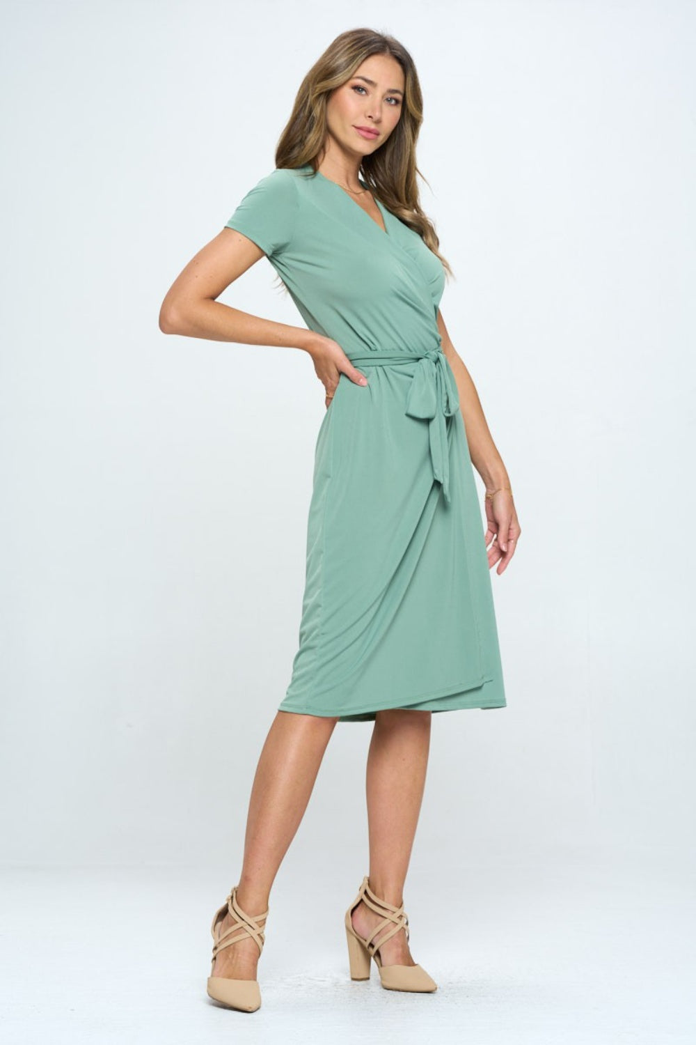 RENEE C Tie Front Surplice Short Sleeve Dress - AllIn Computer