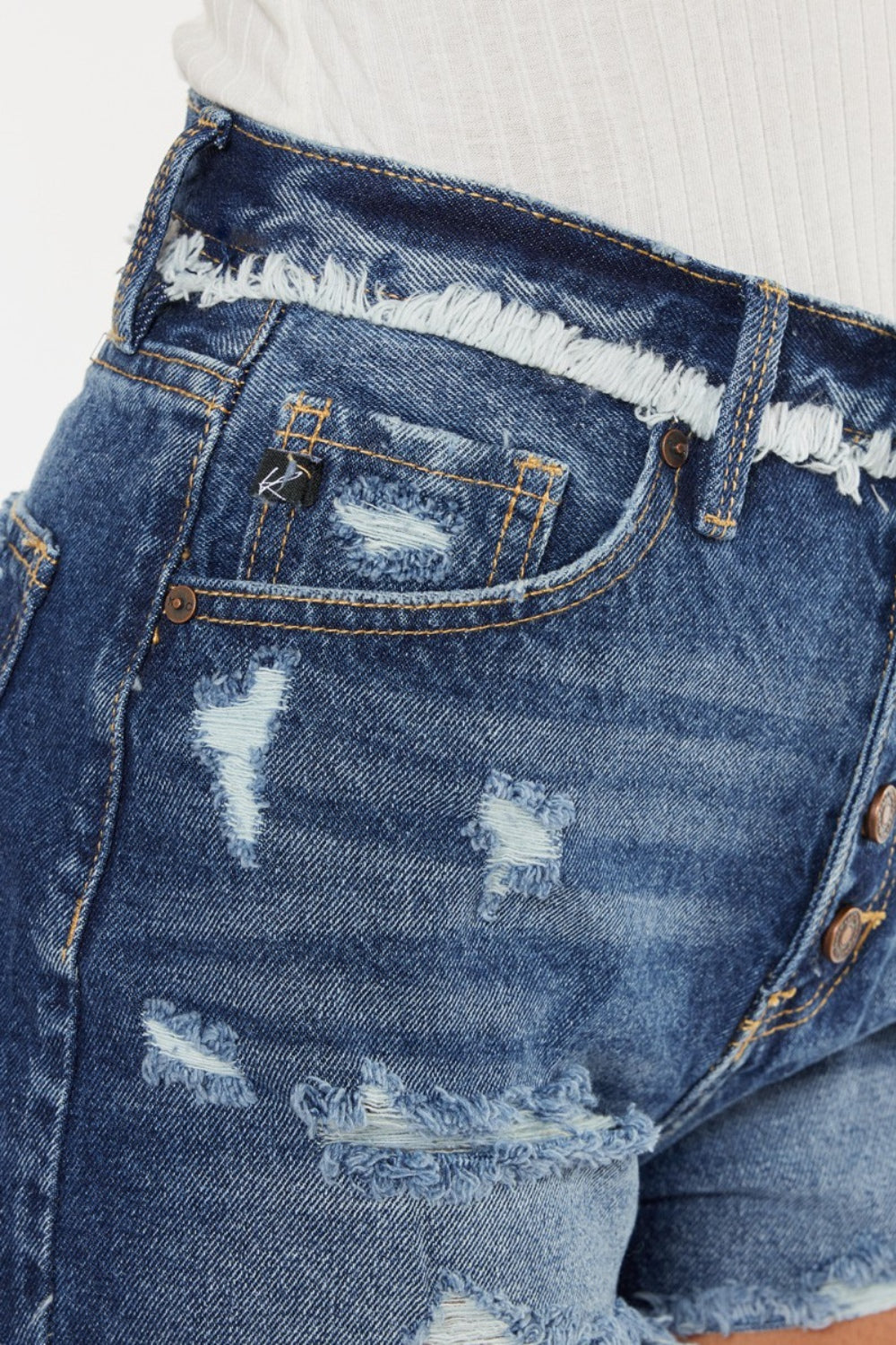 Kancan Distressed Button Fly Denim Shorts - AllIn Computer