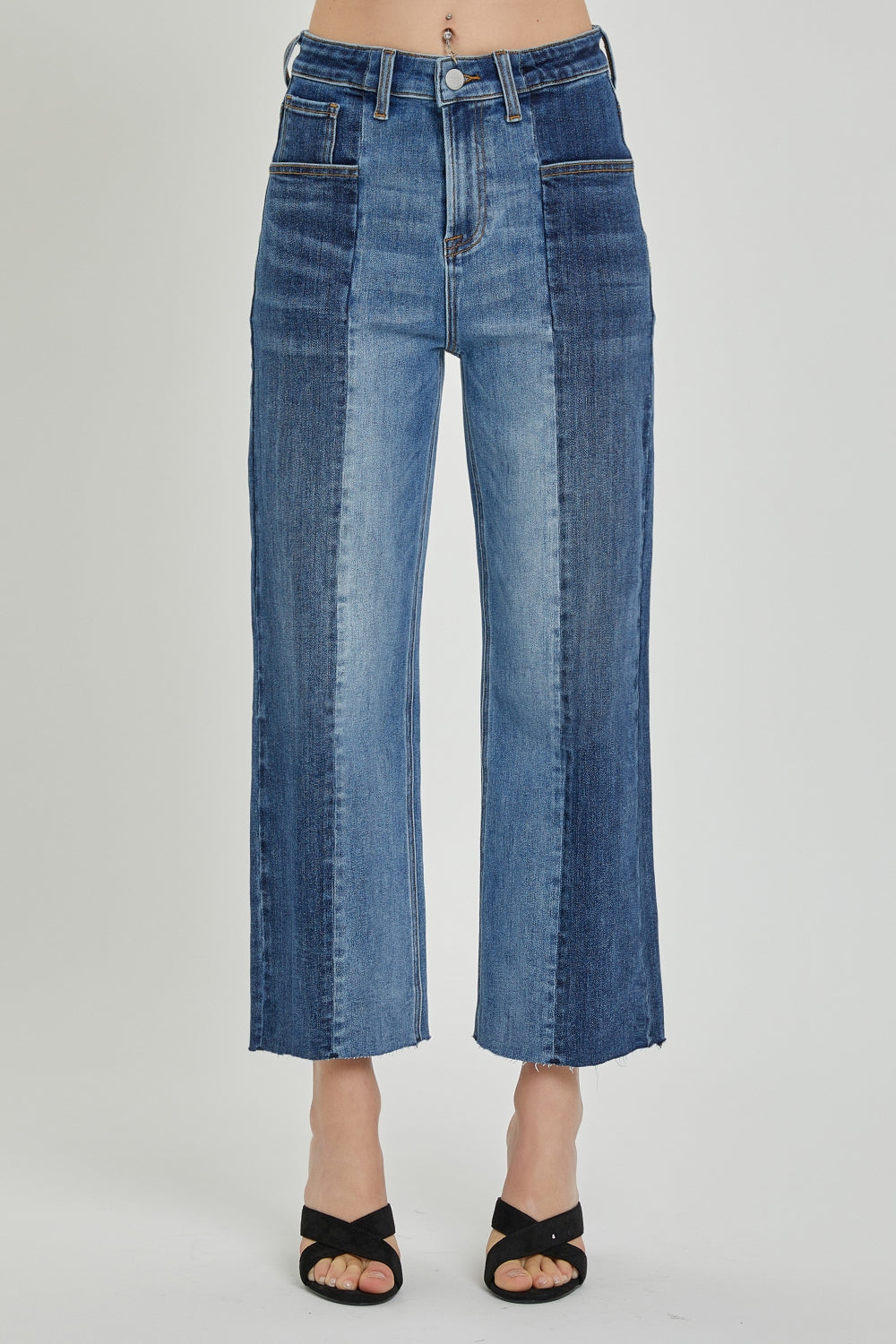 RISEN Full Size Mid-Rise Waist Two-Tones Jeans with Pockets - AllIn Computer
