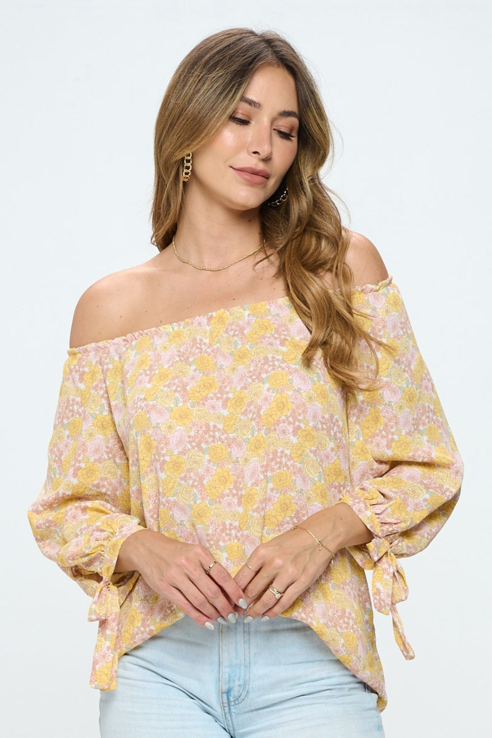 RENEE C Floral Off-Shoulder Long Sleeve Blouse - AllIn Computer