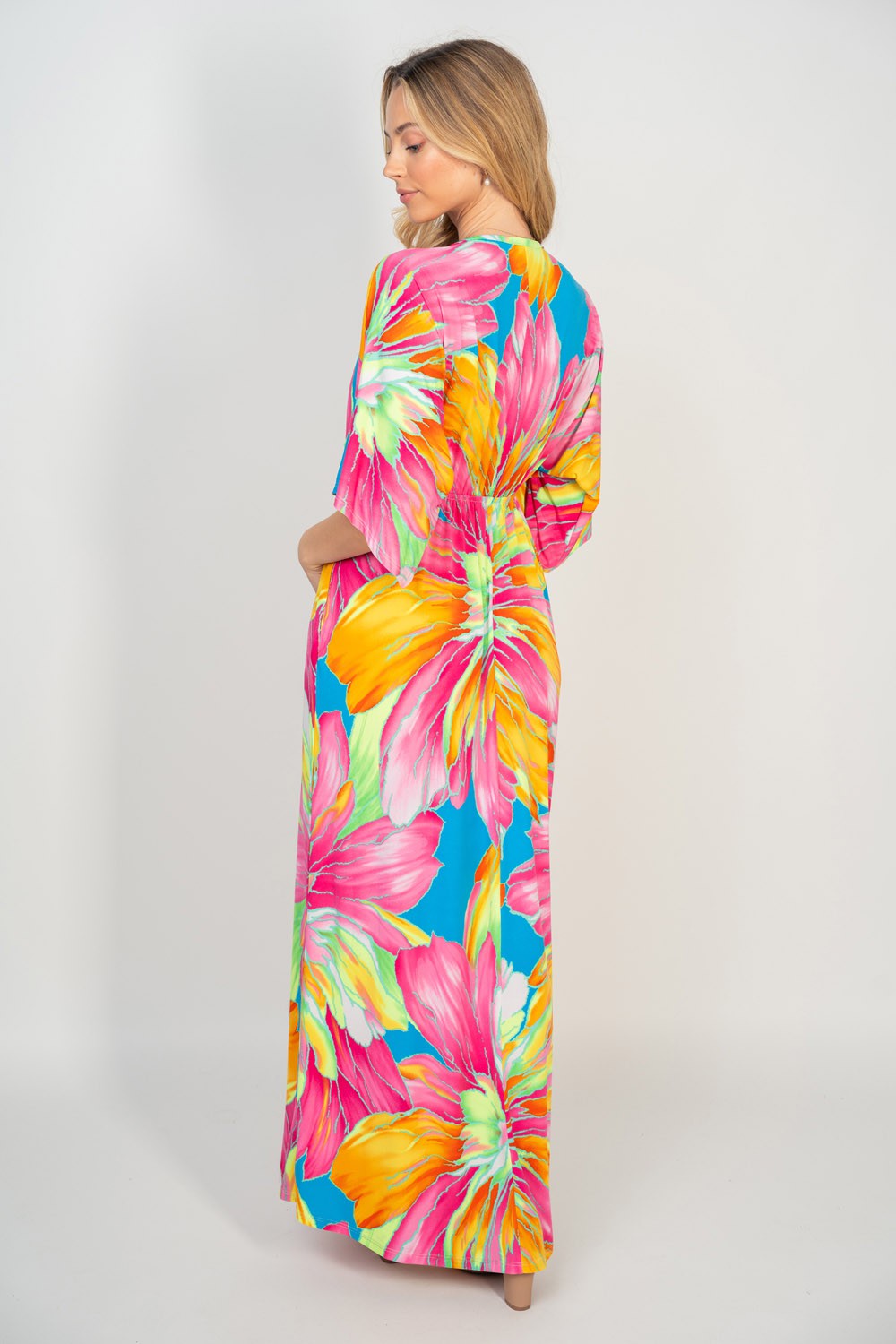 White Birch Printed V-Neck Maxi Dress with Pockets - AllIn Computer