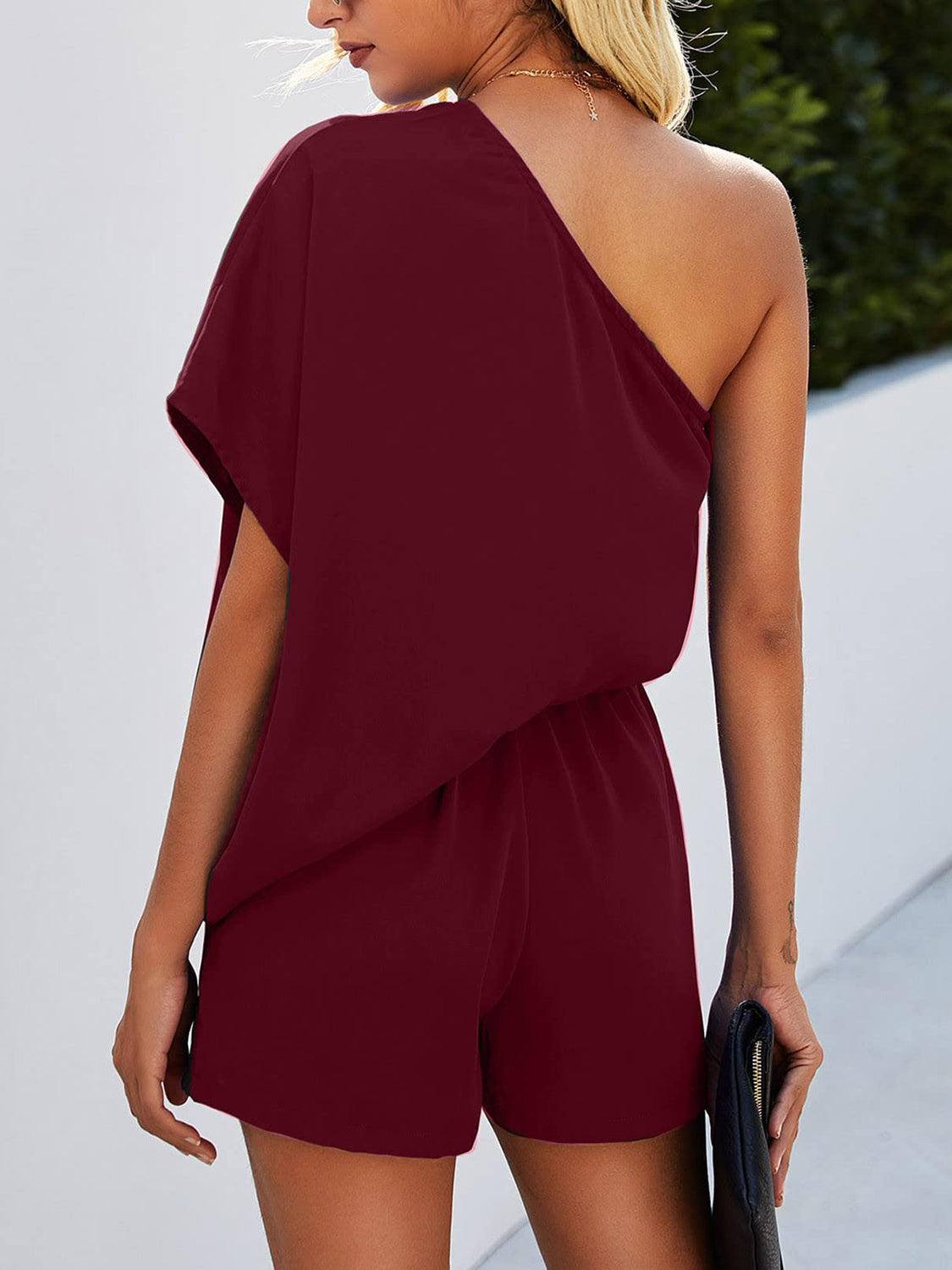 Single Shoulder Batwing Sleeve Romper - AllIn Computer