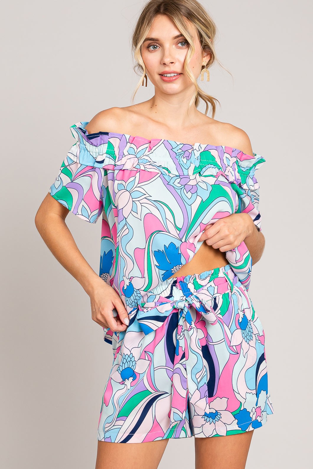 Cotton Bleu by Nu Label Abstracted Print Tie Front Shorts - AllIn Computer