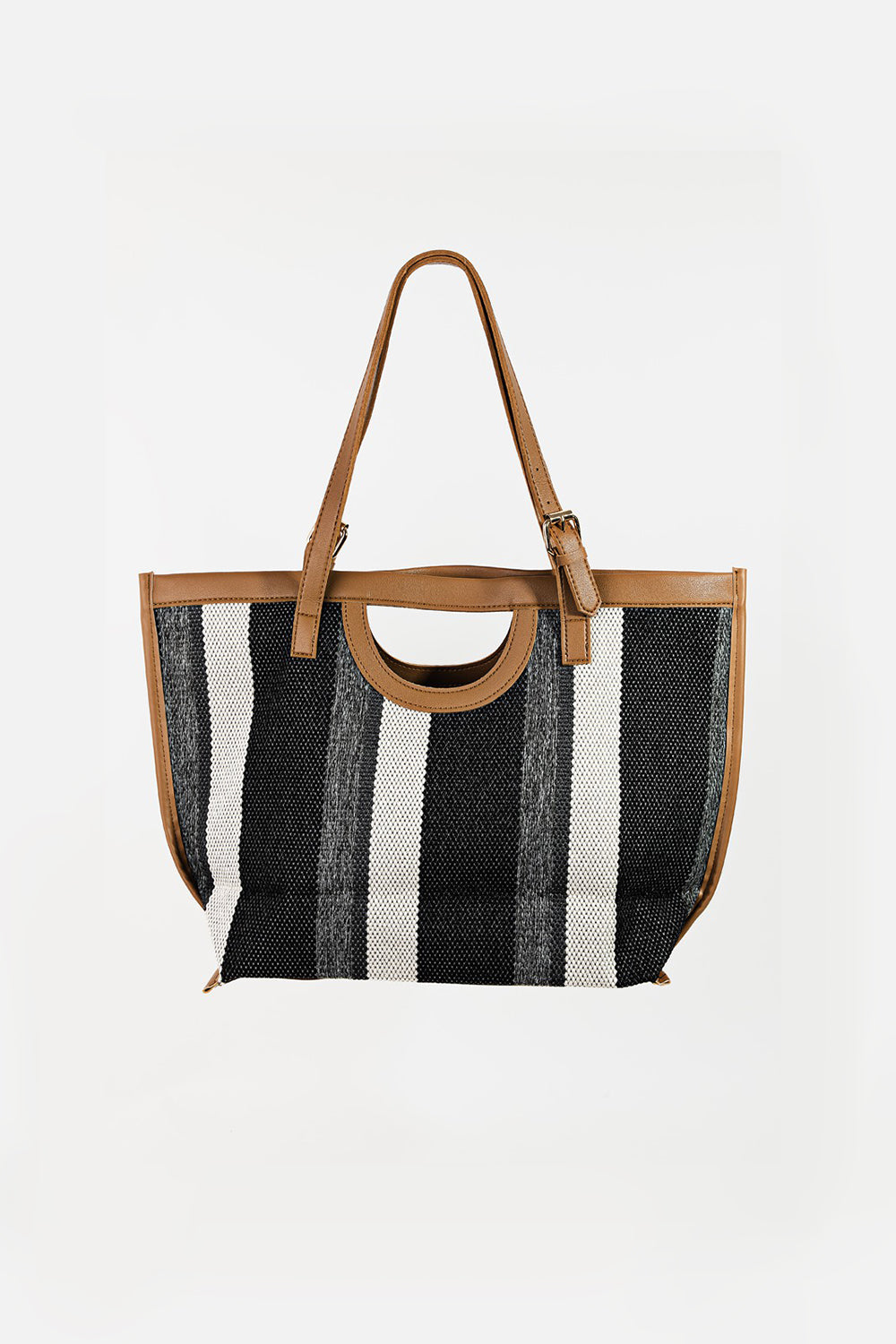 Fame Striped PU Leather Trim Tote Bag - AllIn Computer
