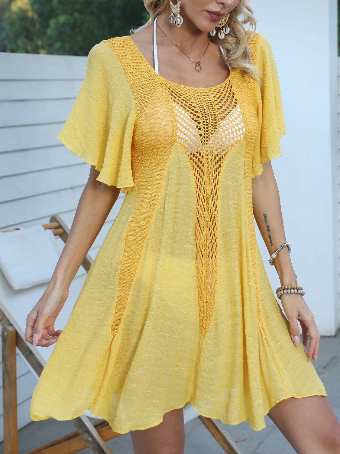 Openwork Flutter Sleeve Cover-Up Dress - AllIn Computer