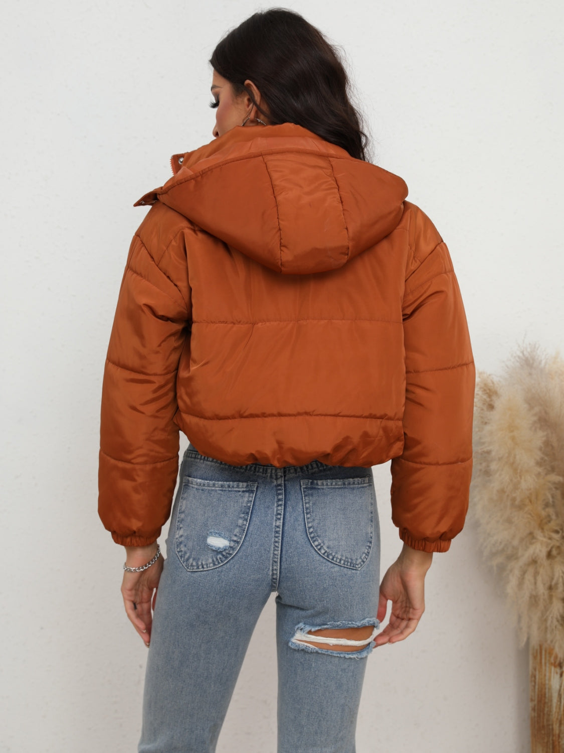 Snap and Zip Closure Hooded Puffer Jacket - AllIn Computer