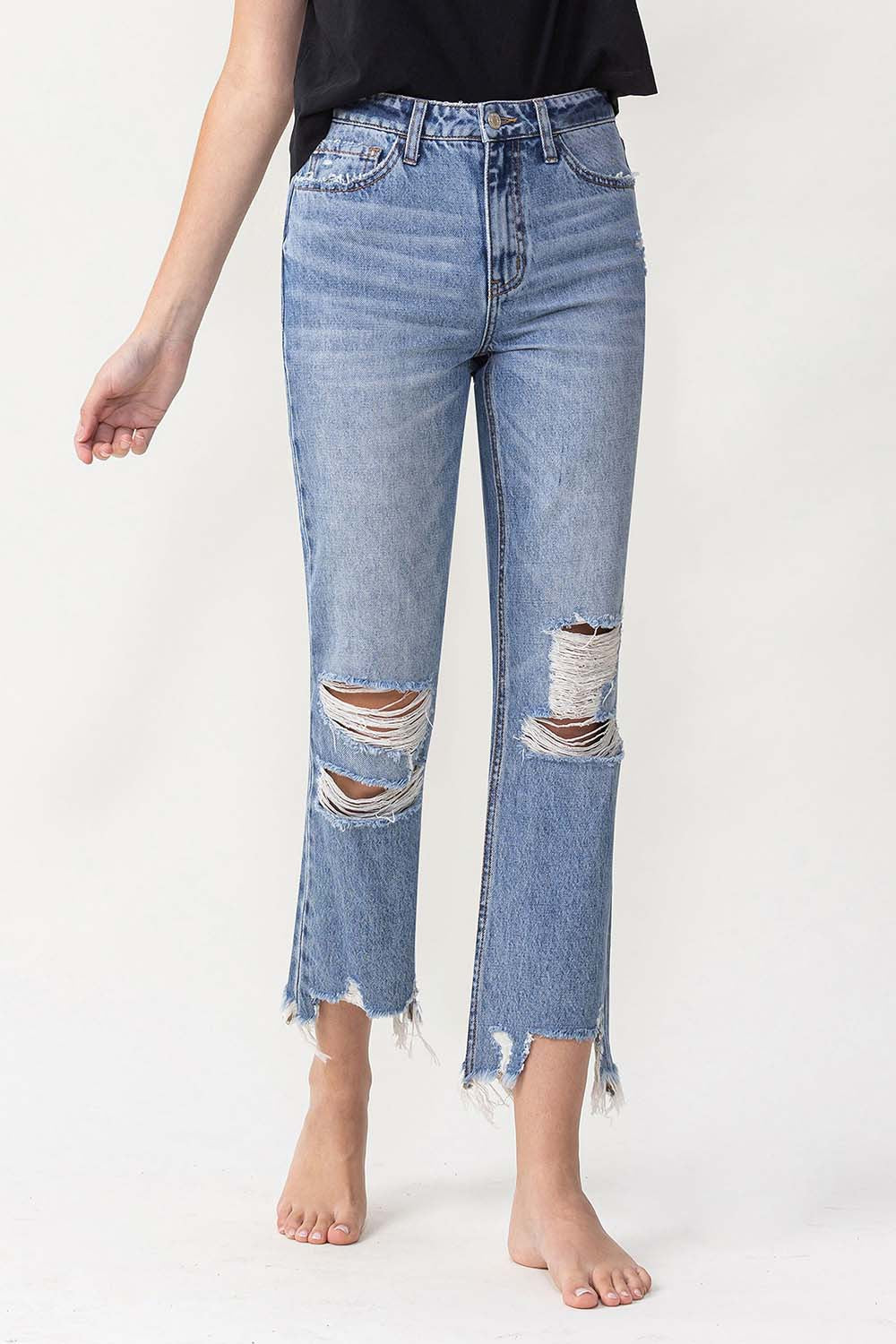 Lovervet High Rise Distressed Straight Jeans - AllIn Computer