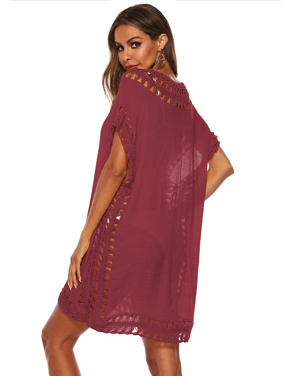 Cutout V-Neck Short Sleeve Cover-Up - AllIn Computer