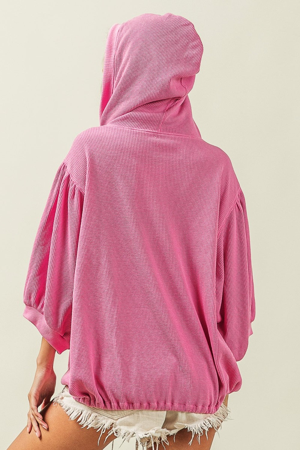 BiBi Waffle-Knit Half Zip Hooded Top - AllIn Computer