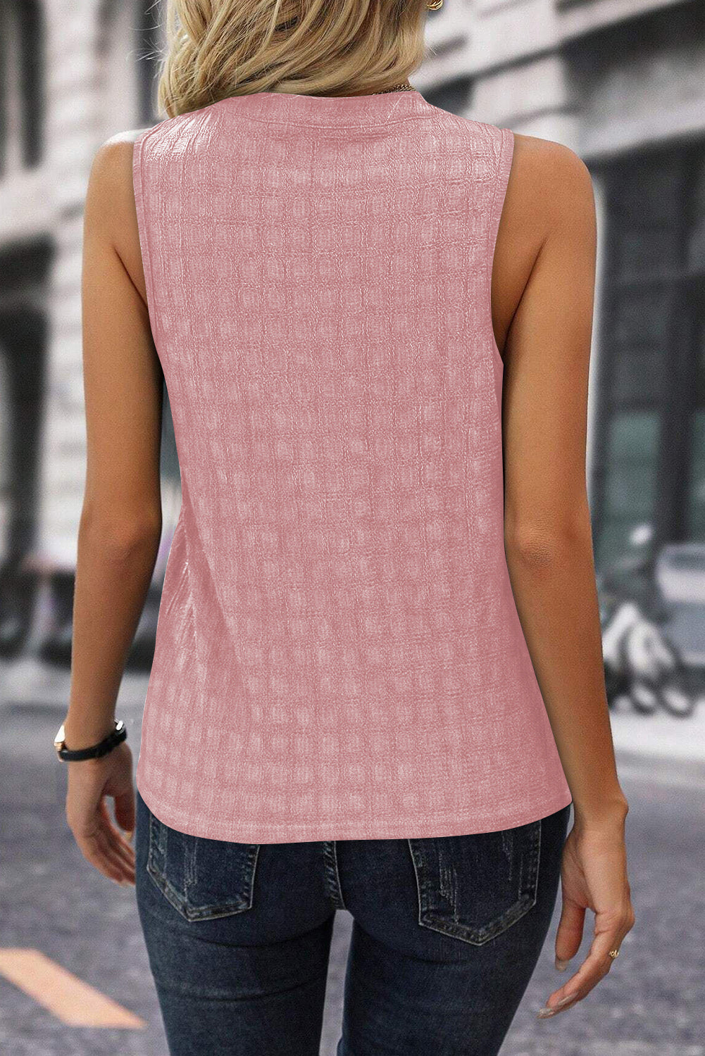 Solid Notched Sleeveless Blouse - AllIn Computer
