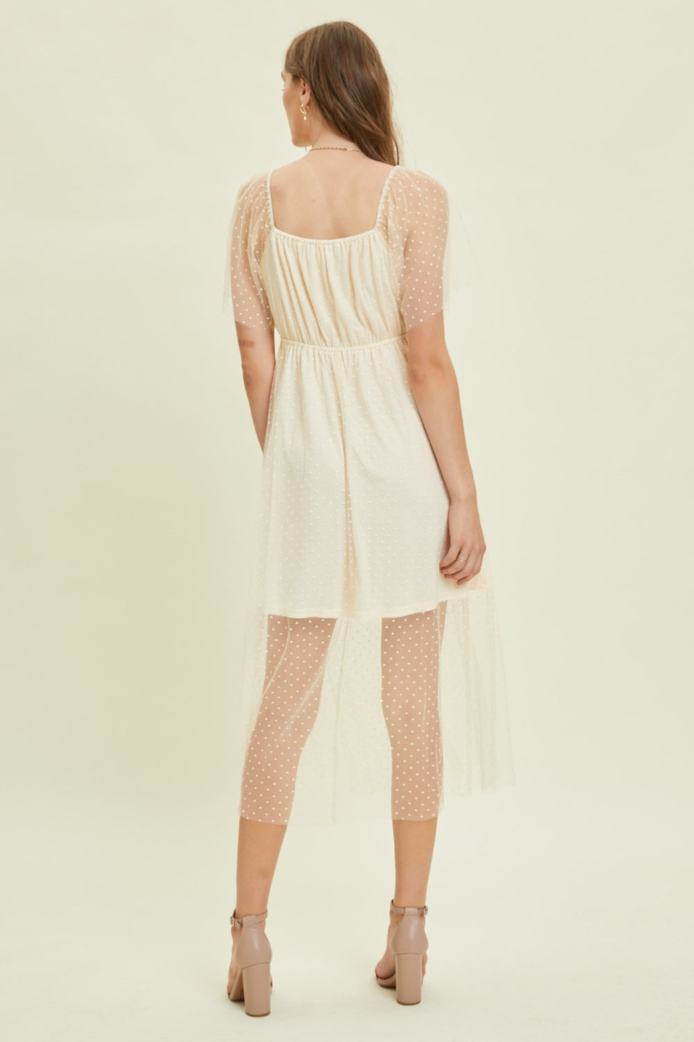 HEYSON Heart Mesh Flare Sleeve Midi Dress - AllIn Computer
