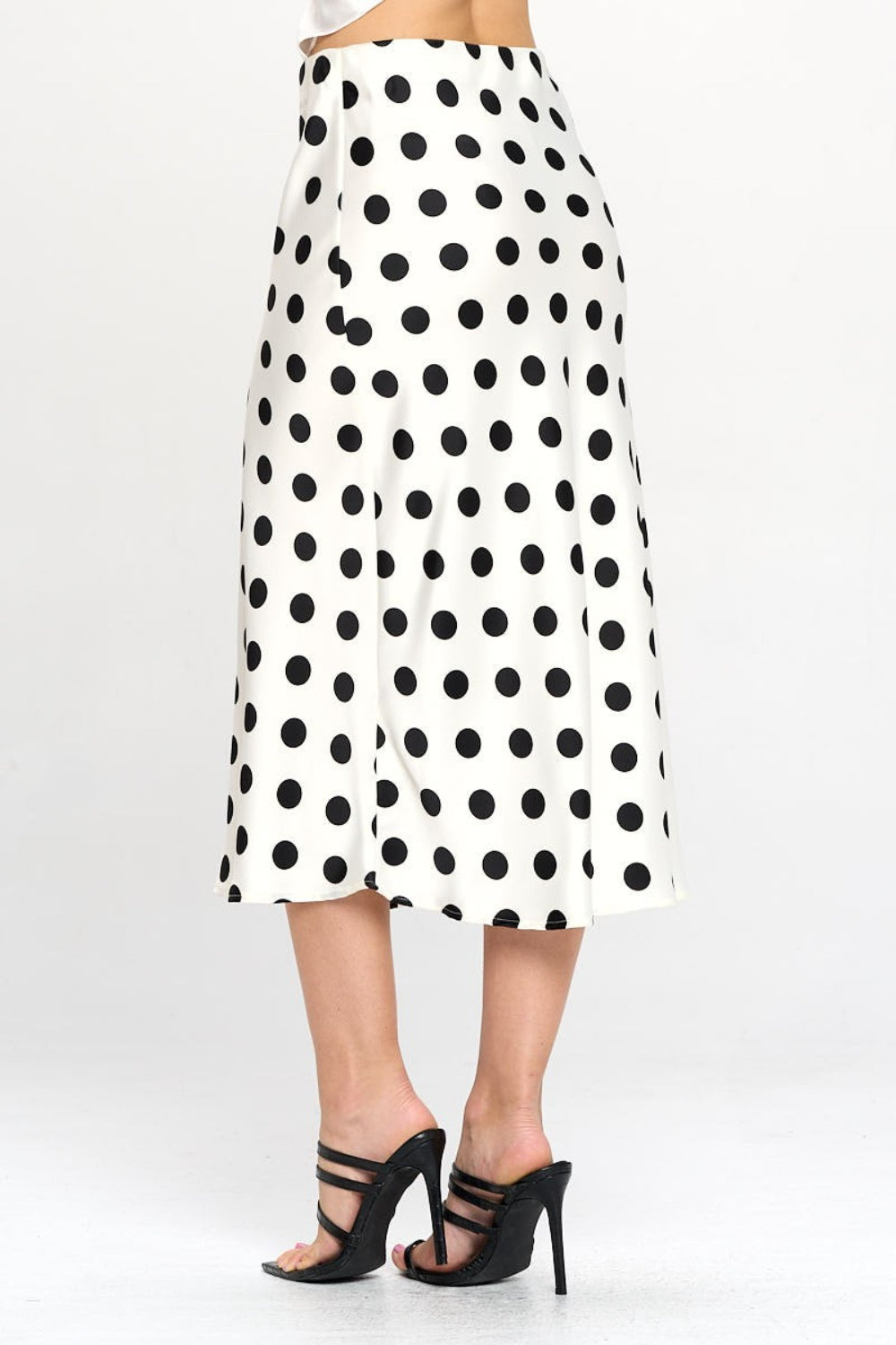 RENEE C Polka Dot Satin Midi Skirt - AllIn Computer