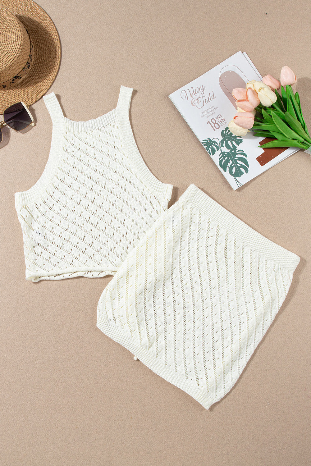 Openwork Sleeveless Top and Drawstring Skirt Cover Up Set - AllIn Computer
