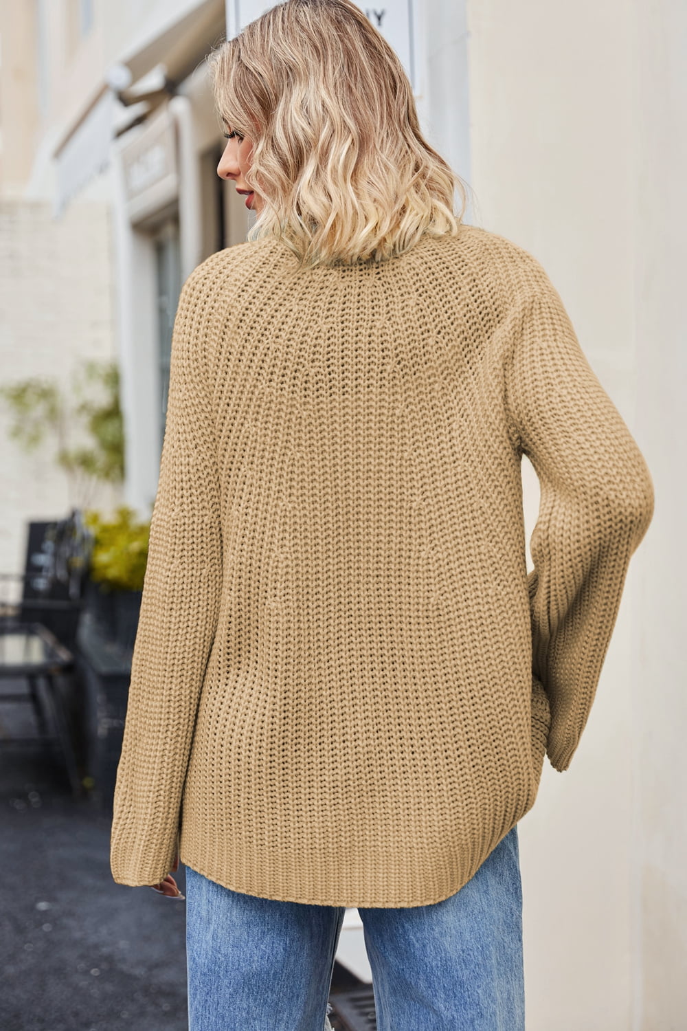 Raglan Sleeve Waffle Knit Sweater - AllIn Computer