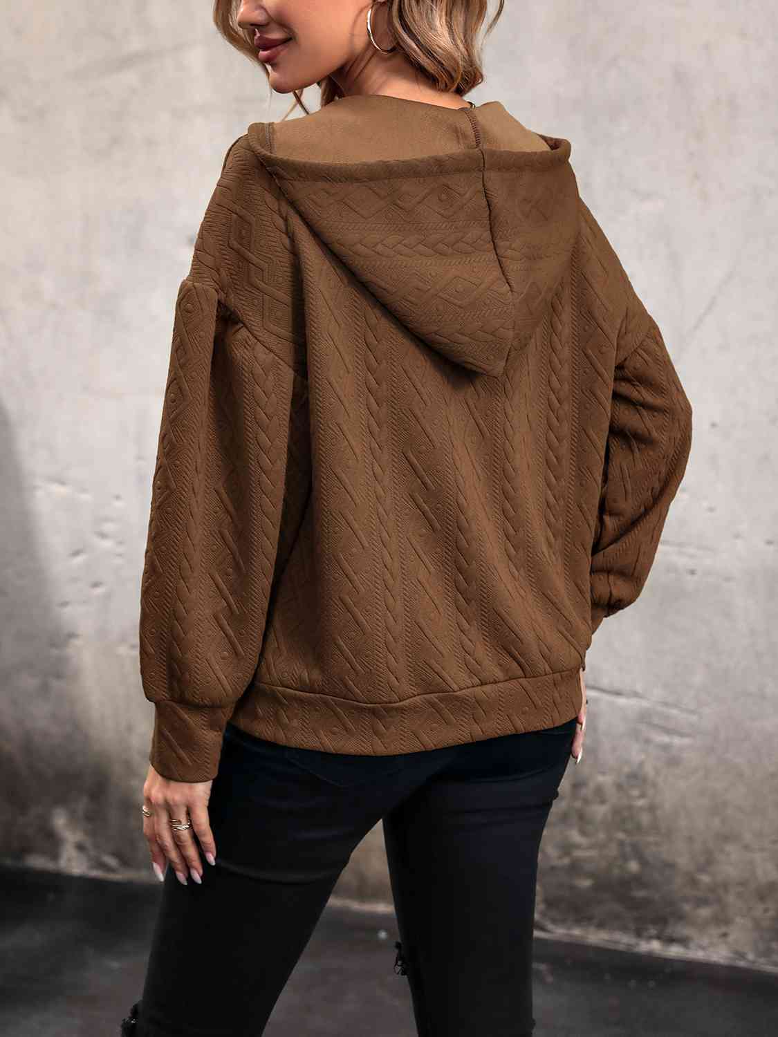 Drawstring Dropped Shoulder Long Sleeve Hoodie - AllIn Computer