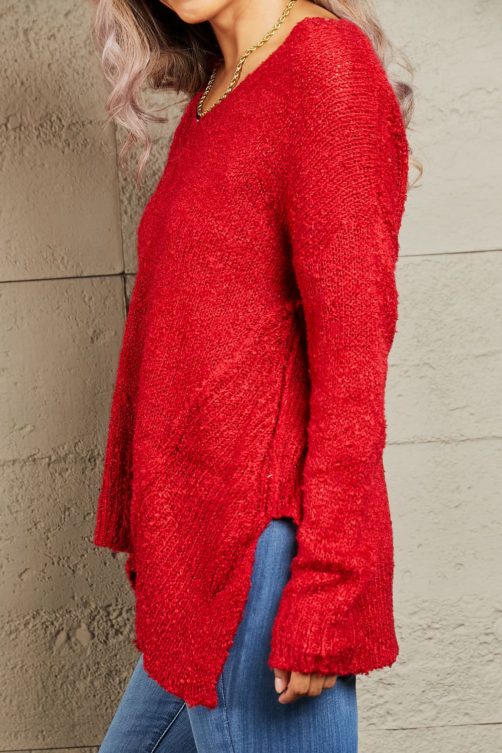 Heimish By The Fire Full Size Draped Detail Knit Sweater - AllIn Computer