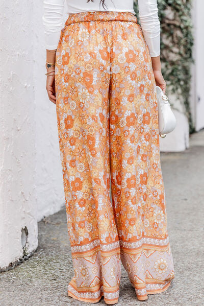 Floral Tie Front Wide Leg Pants - AllIn Computer