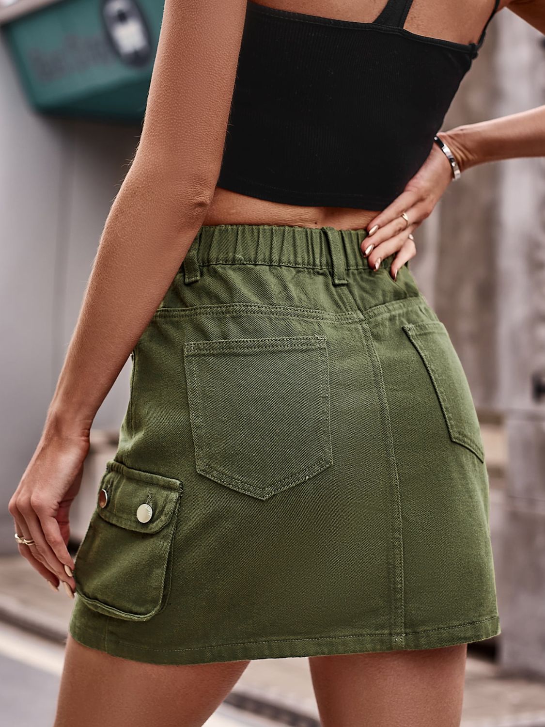 Denim Mini Skirt with Pockets - AllIn Computer