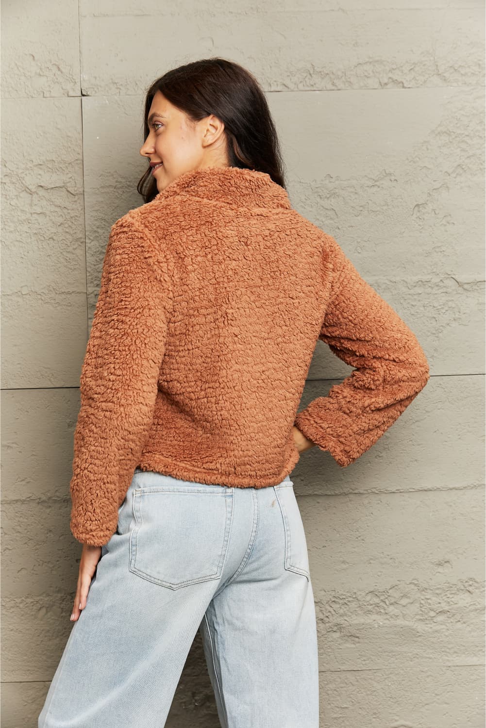 Zip-Up Collared Teddy Jacket - AllIn Computer