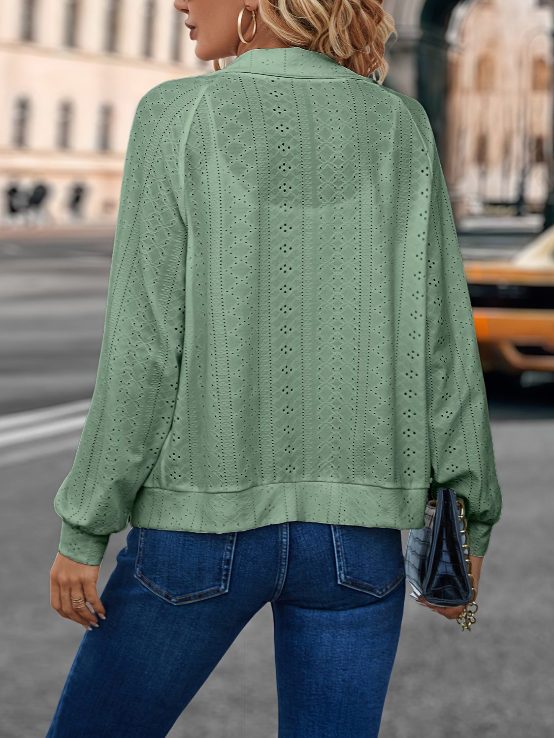 Eyelet Zip Up Long Sleeve Jacket - AllIn Computer