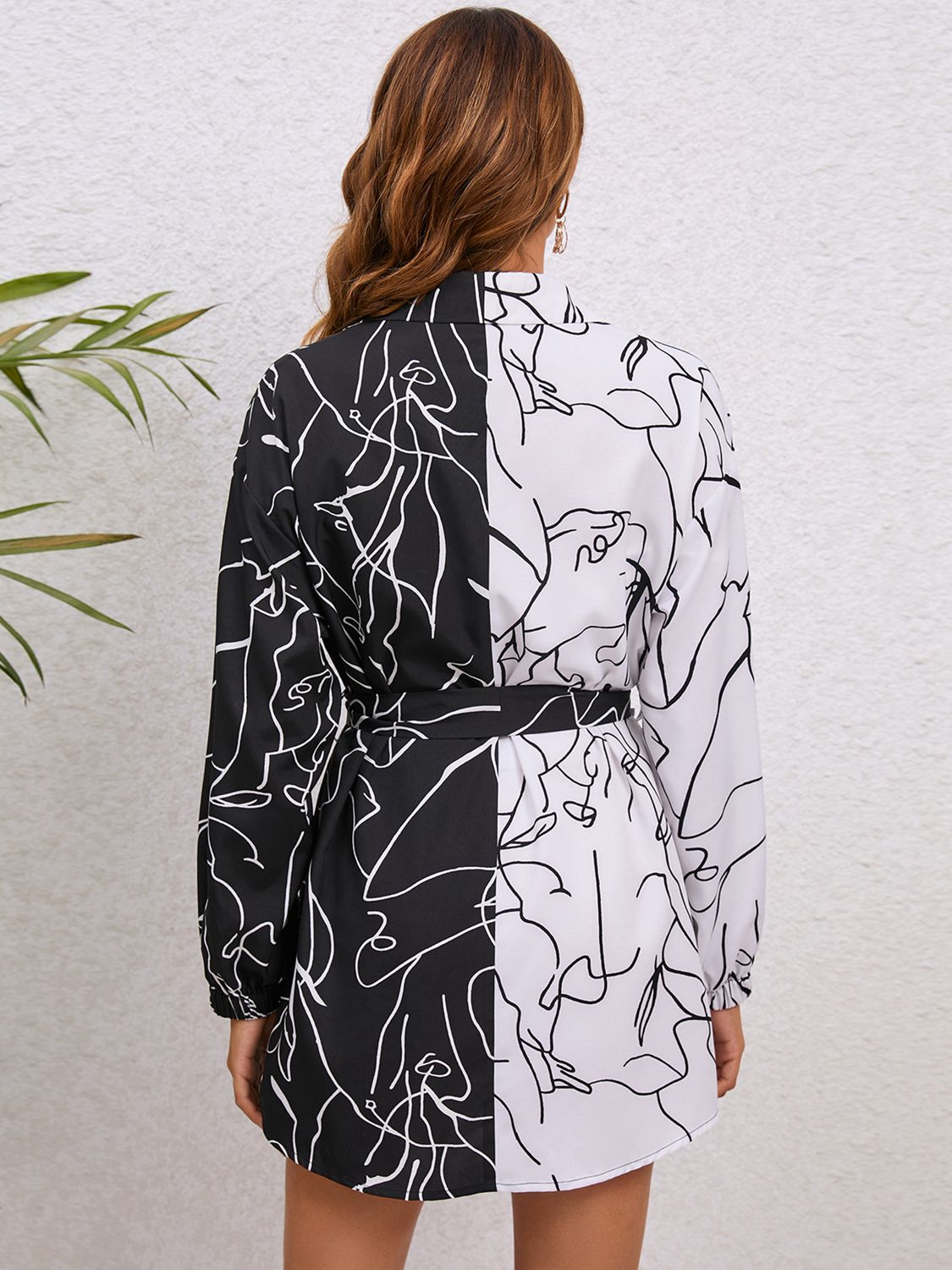 Printed Tie Waist Shirt Dress - AllIn Computer