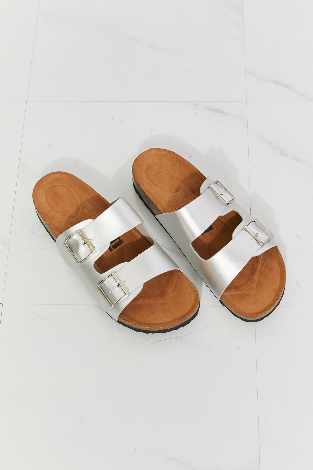 MMShoes Best Life Double-Banded Slide Sandals in Silver - AllIn Computer