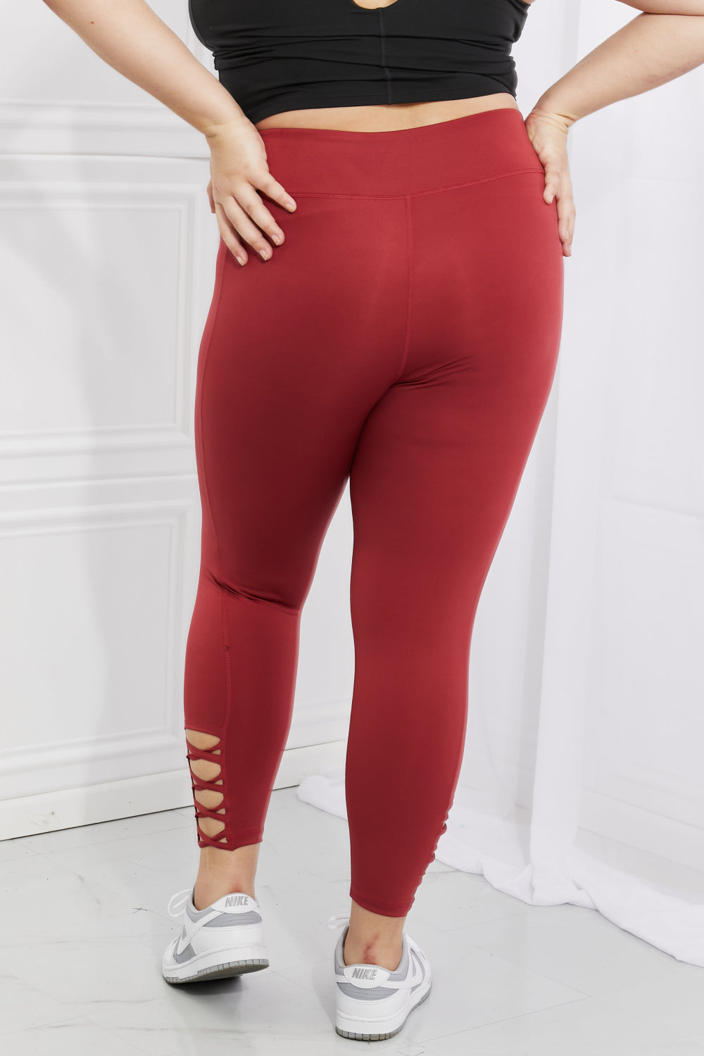 Yelete Ready For Action Full Size Ankle Cutout Active Leggings in Brick Red - AllIn Computer