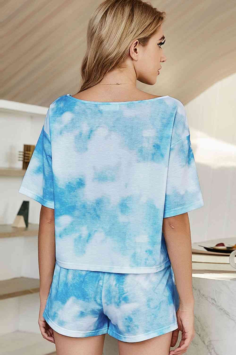 Tie-Dye Boat Neck Top and Shorts Lounge Set - AllIn Computer