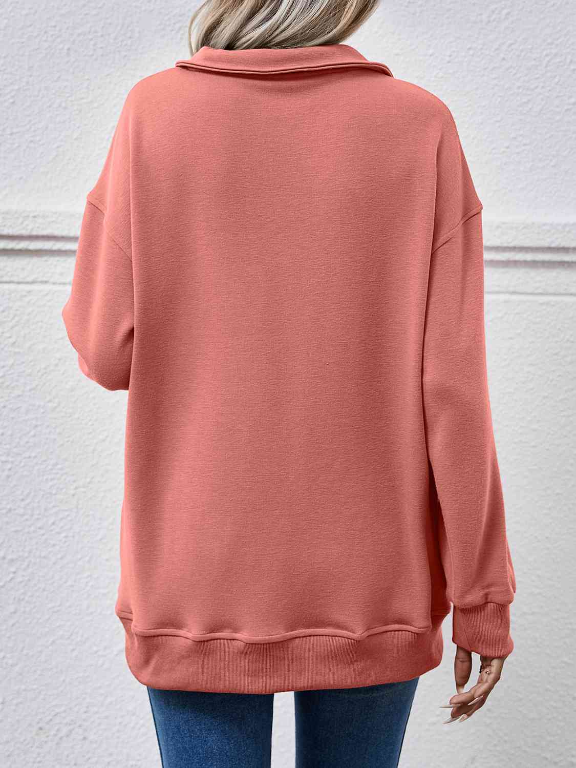 Collared Neck Dropped Shoulder Sweatshirt - AllIn Computer