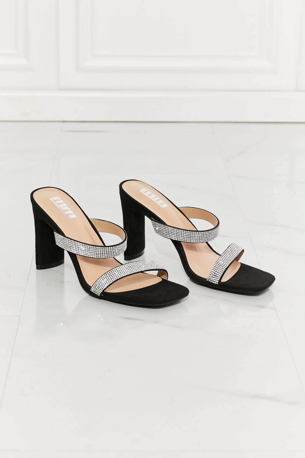 MMShoes Leave A Little Sparkle Rhinestone Block Heel Sandals in Black - AllIn Computer