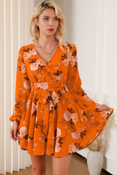 Floral Surplice Layered Tie-Waist Mini Dress - AllIn Computer