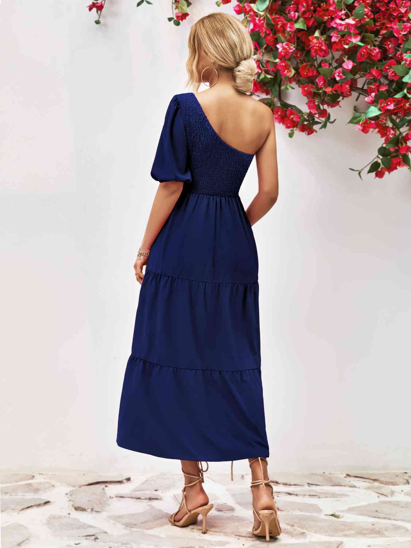 Smocked One-Shoulder Midi Dress - AllIn Computer