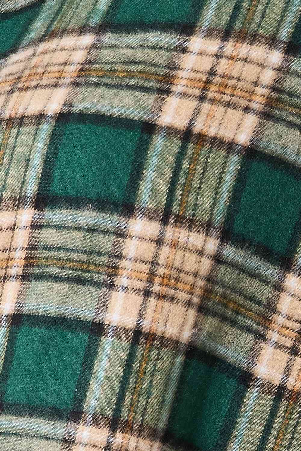 Double Take Plaid Collared Neck Long Sleeve Shirt - AllIn Computer